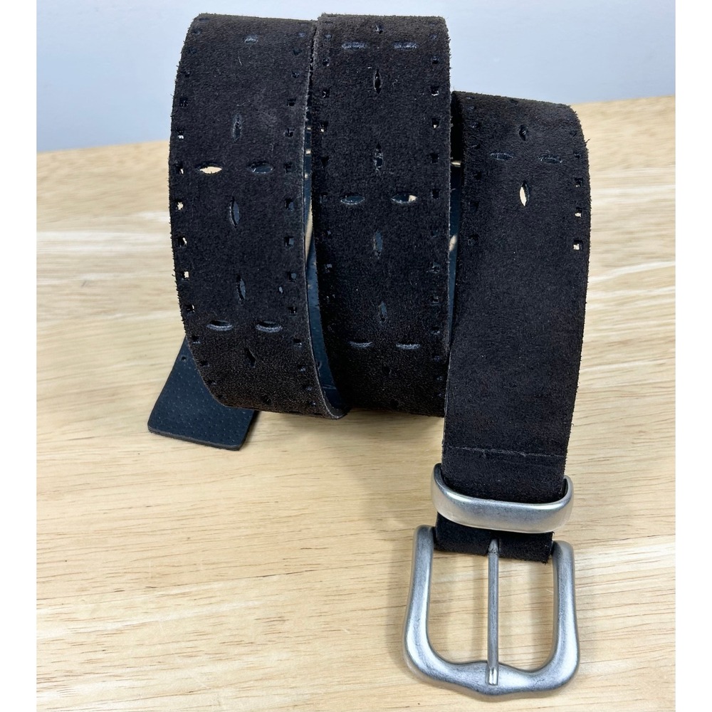 VTG Y2K New York & Company Belt Women XL Dark Brown Suede Leather Perforated USA